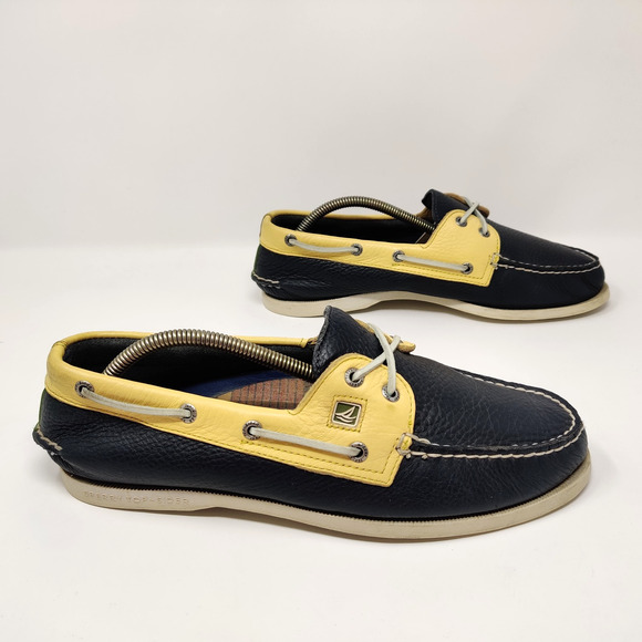 Sperry Mens Leather Two Tone Loafers Size 11 M Yellow Navy Blue Casual Comfort - Picture 7 of 15